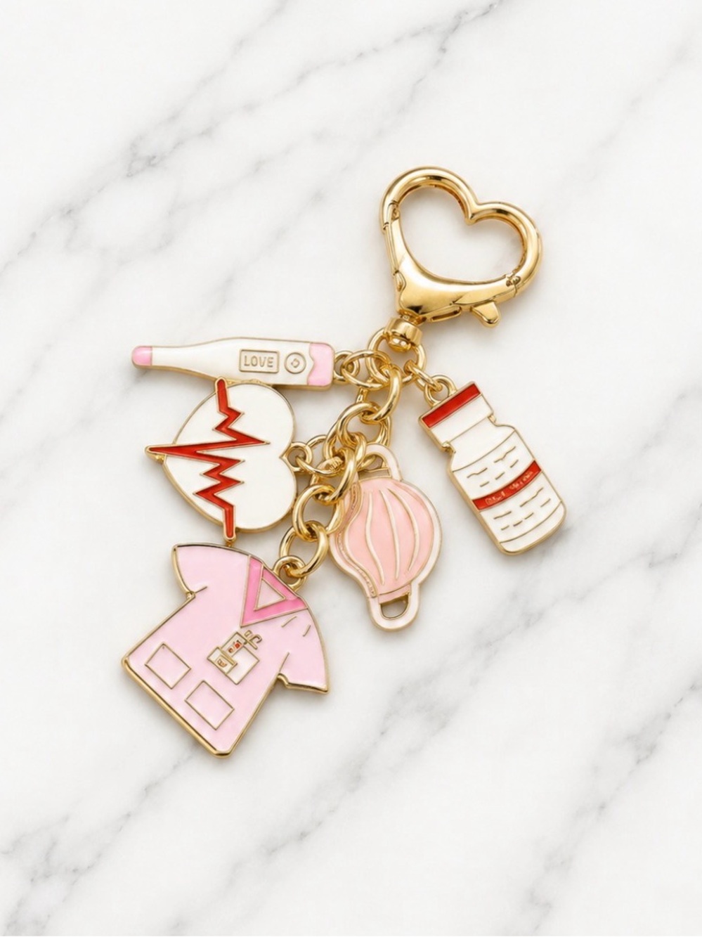 Bag Charm/Keyring-Pink Nurse/Medical Themed Enamel Charms-Gold Hardware